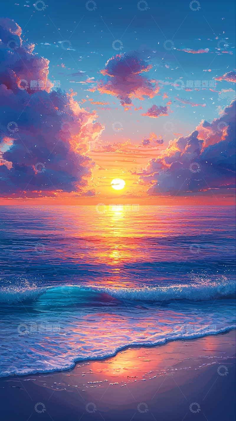 高清大图下载【趣麦麦图】唯美日落海滩