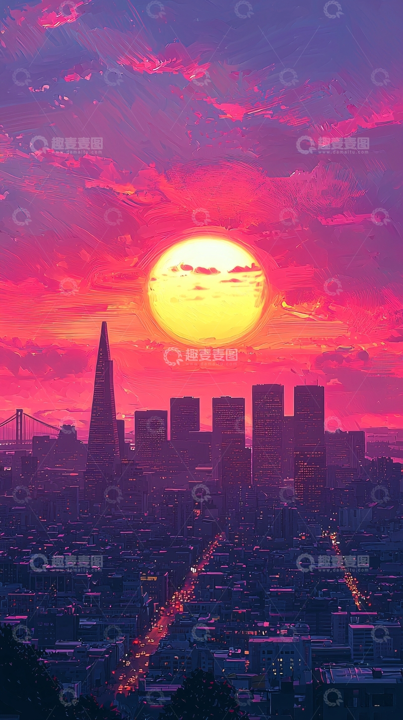 高清大图下载【趣麦麦图】日落城市剪影