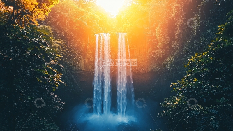 高清大图下载【趣麦麦图】阳光下的壮丽瀑布