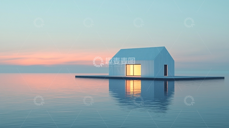 高清大图下载【趣麦麦图】极简主义水上小屋