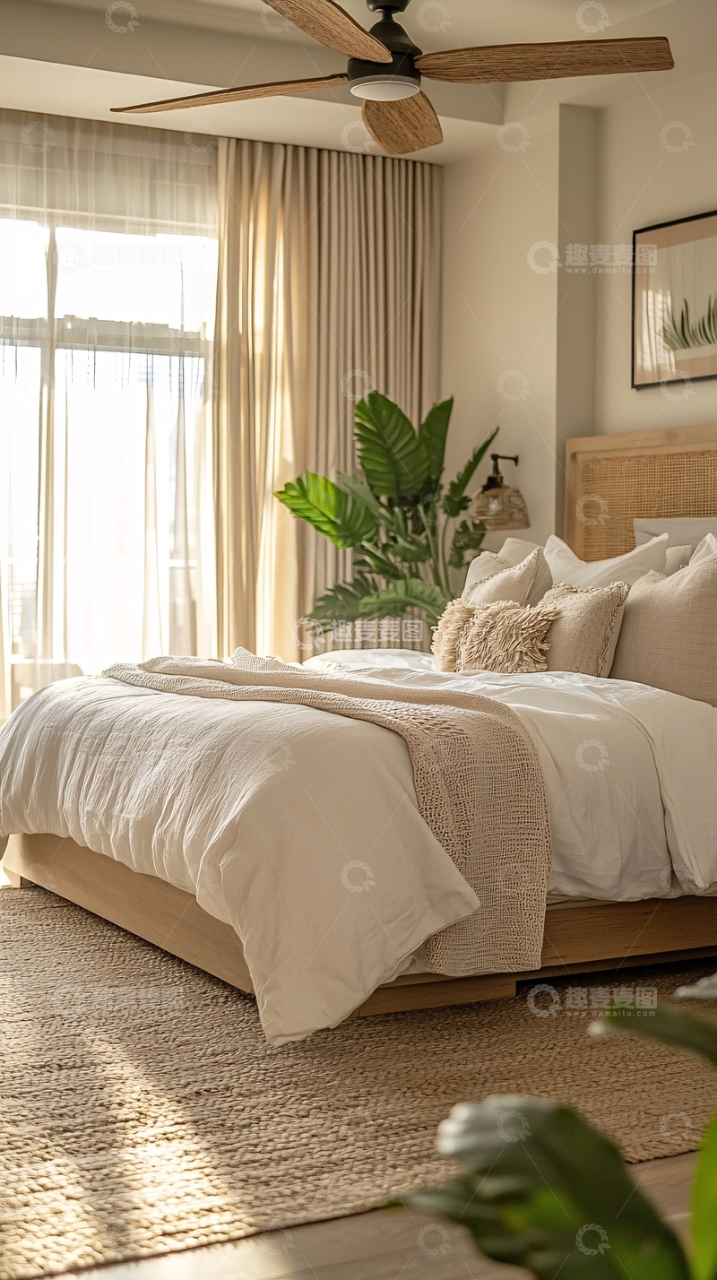 高清大图下载【趣麦麦图】阳光洒进卧室的温馨场景