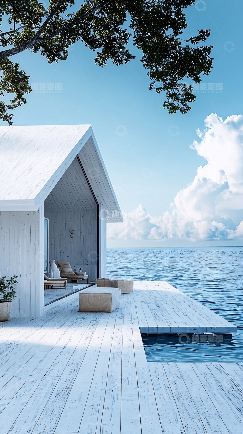 高清大图下载【趣麦麦图】海边白色简约现代别墅