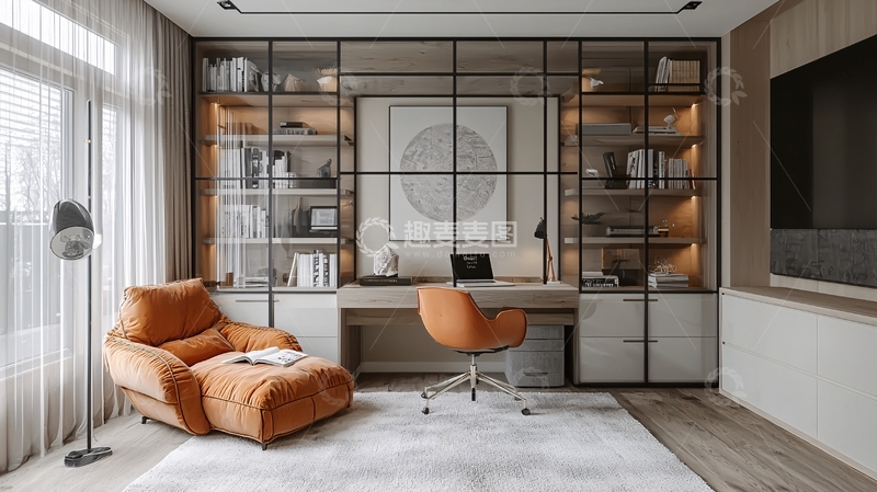 高清大图下载【趣麦麦图】现代轻奢书房设计