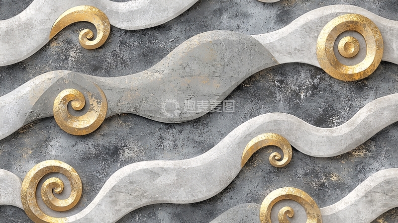 高清大图下载【趣麦麦图】灰白波浪纹理金色螺旋
