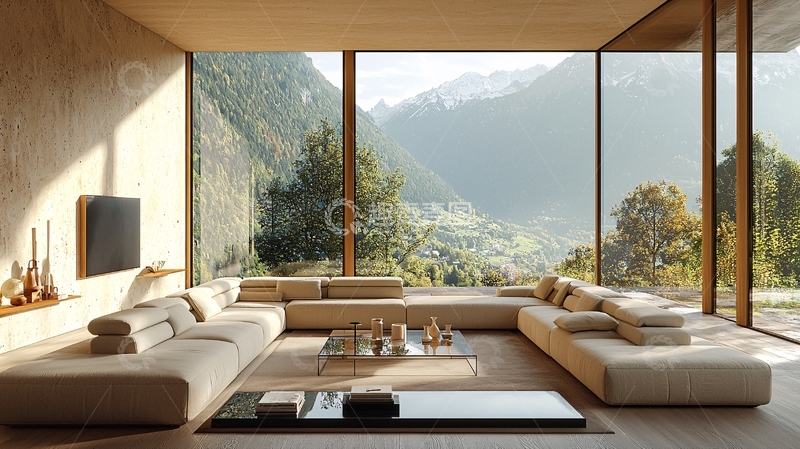 高清大图下载【趣麦麦图】极简风格客厅落地窗景观