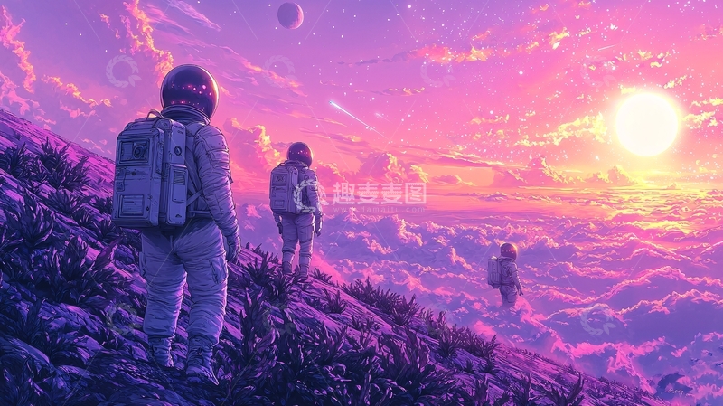 高清大图下载【趣麦麦图】太空宇航员日落