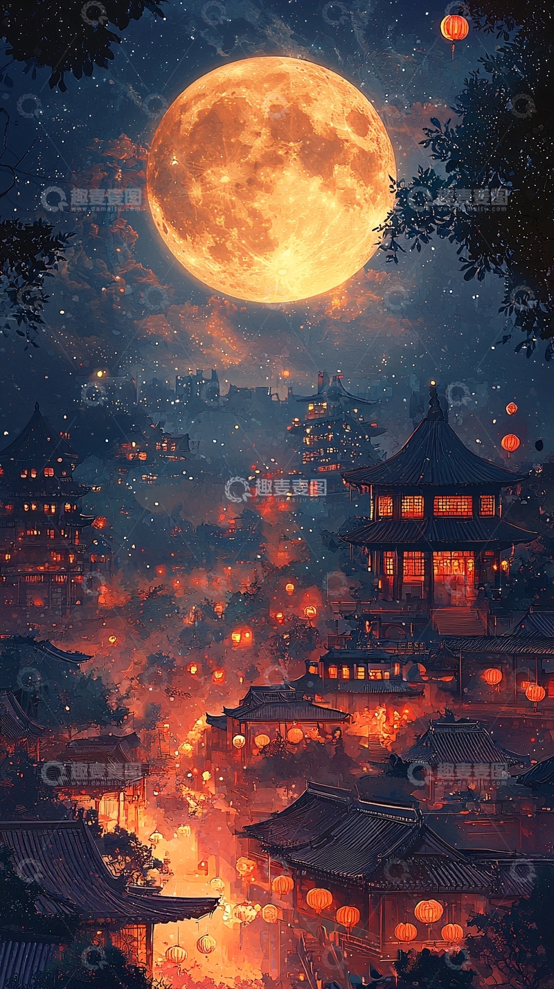 高清大图下载【趣麦麦图】月夜古镇