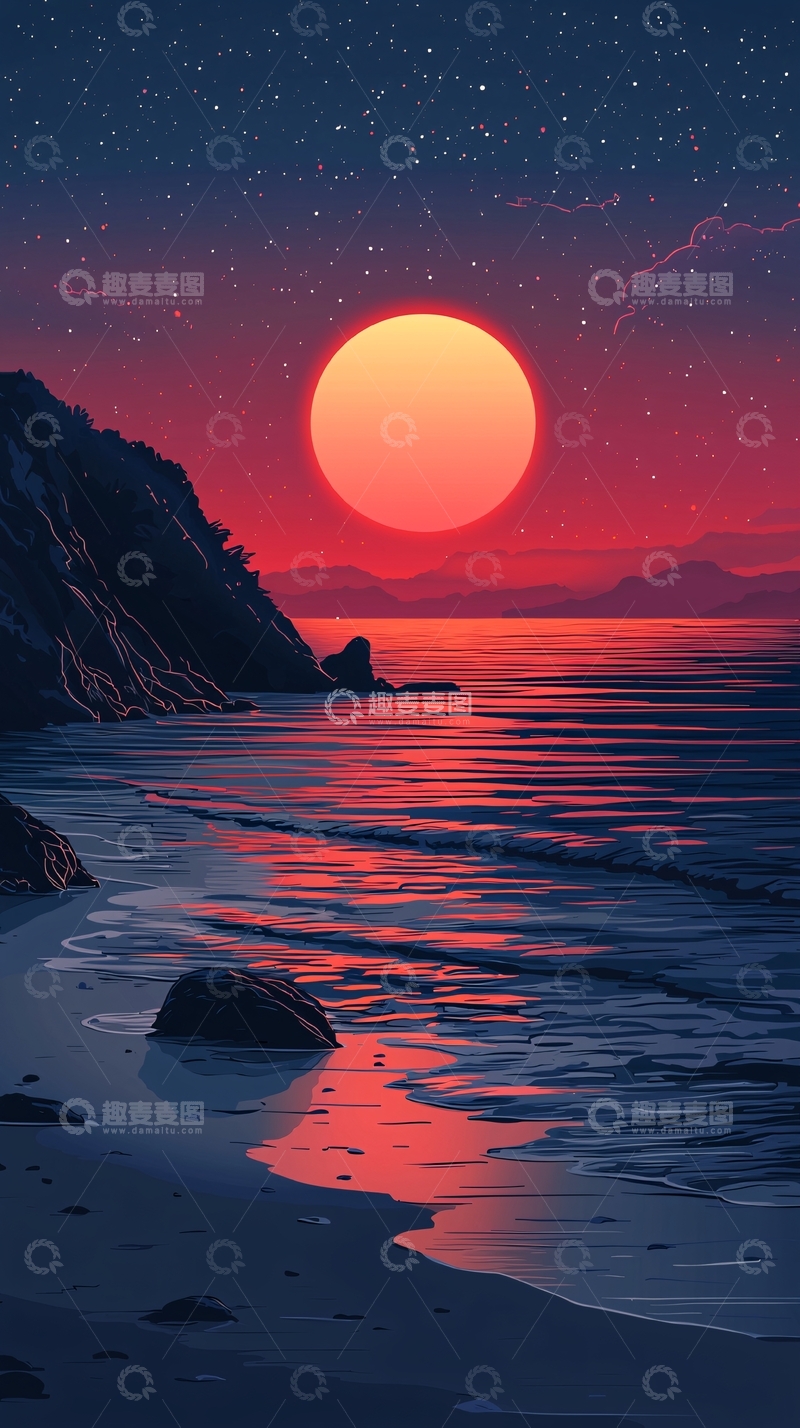 高清大图下载【趣麦麦图】红色日落