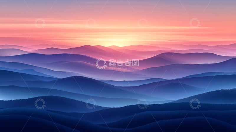 高清大图下载【趣麦麦图】梦幻般日出山峦景色