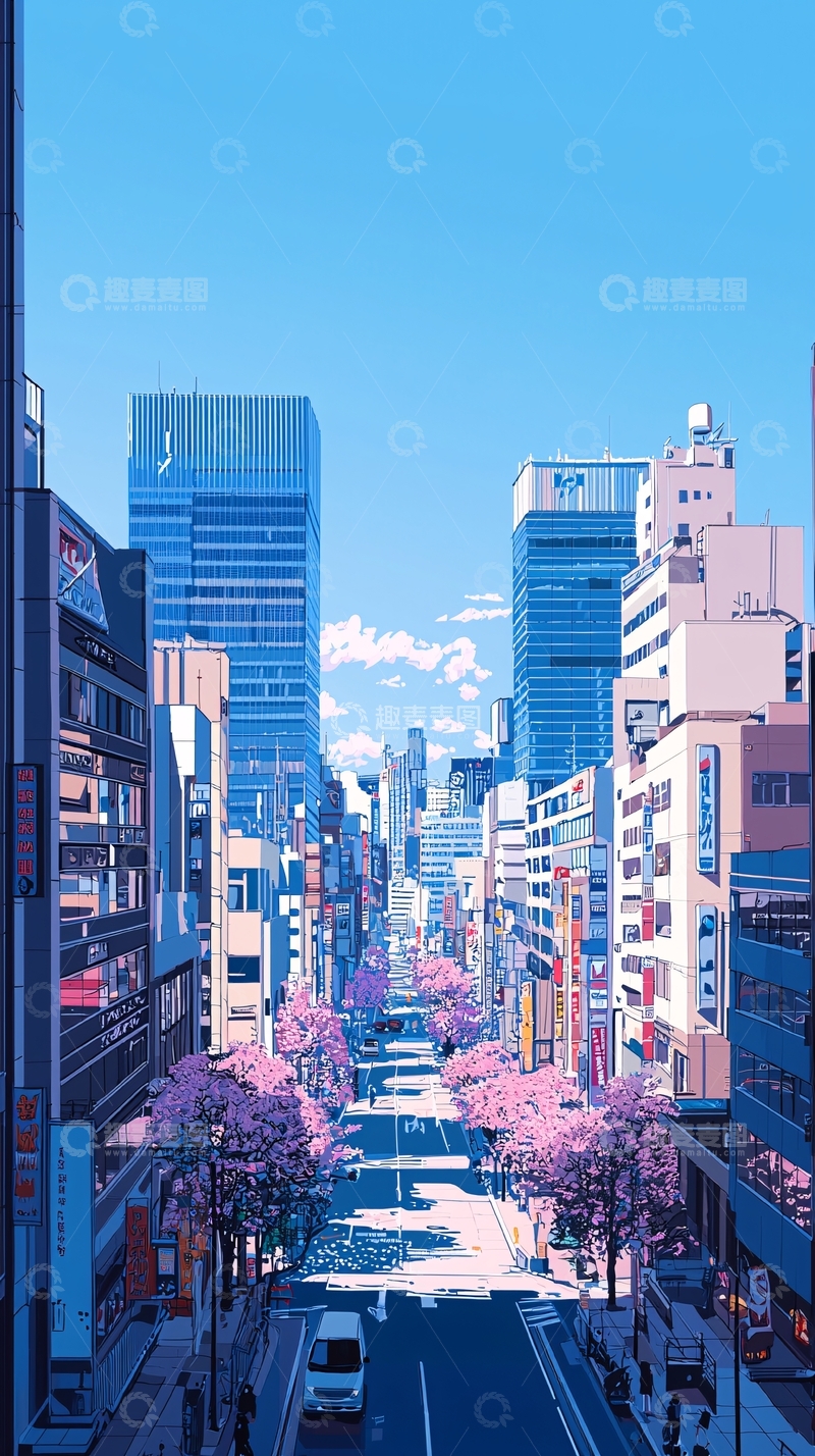 高清大图下载【趣麦麦图】清新日系城市街道风景