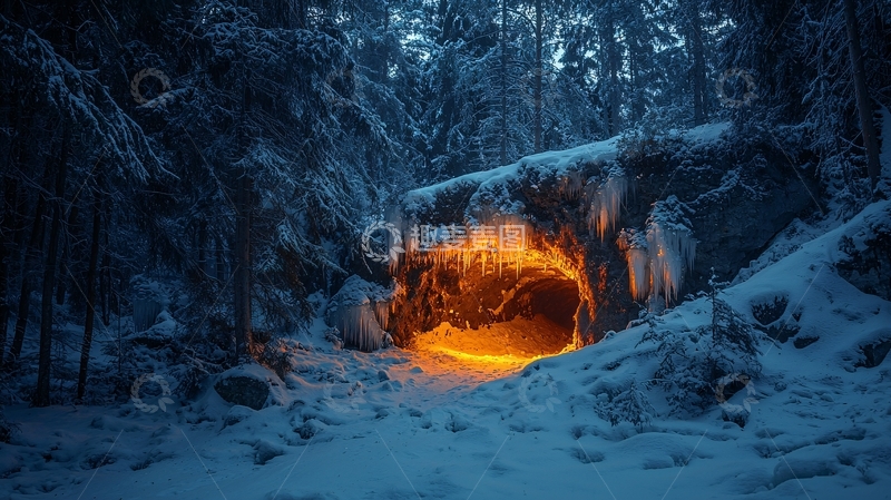 高清大图下载【趣麦麦图】冰雪森林洞穴