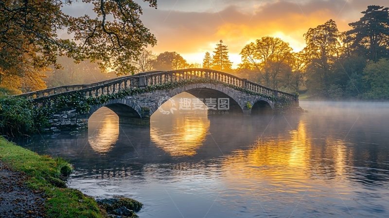 高清大图下载【趣麦麦图】清晨雾气中的石桥