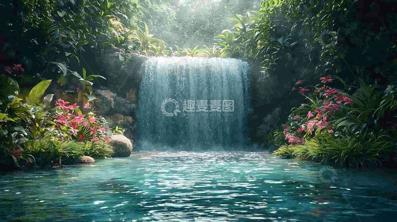 高清大图下载【趣麦麦图】热带雨林瀑布