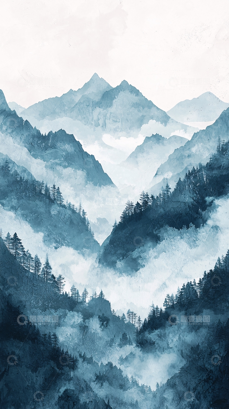高清大图下载【趣麦麦图】水墨蓝山