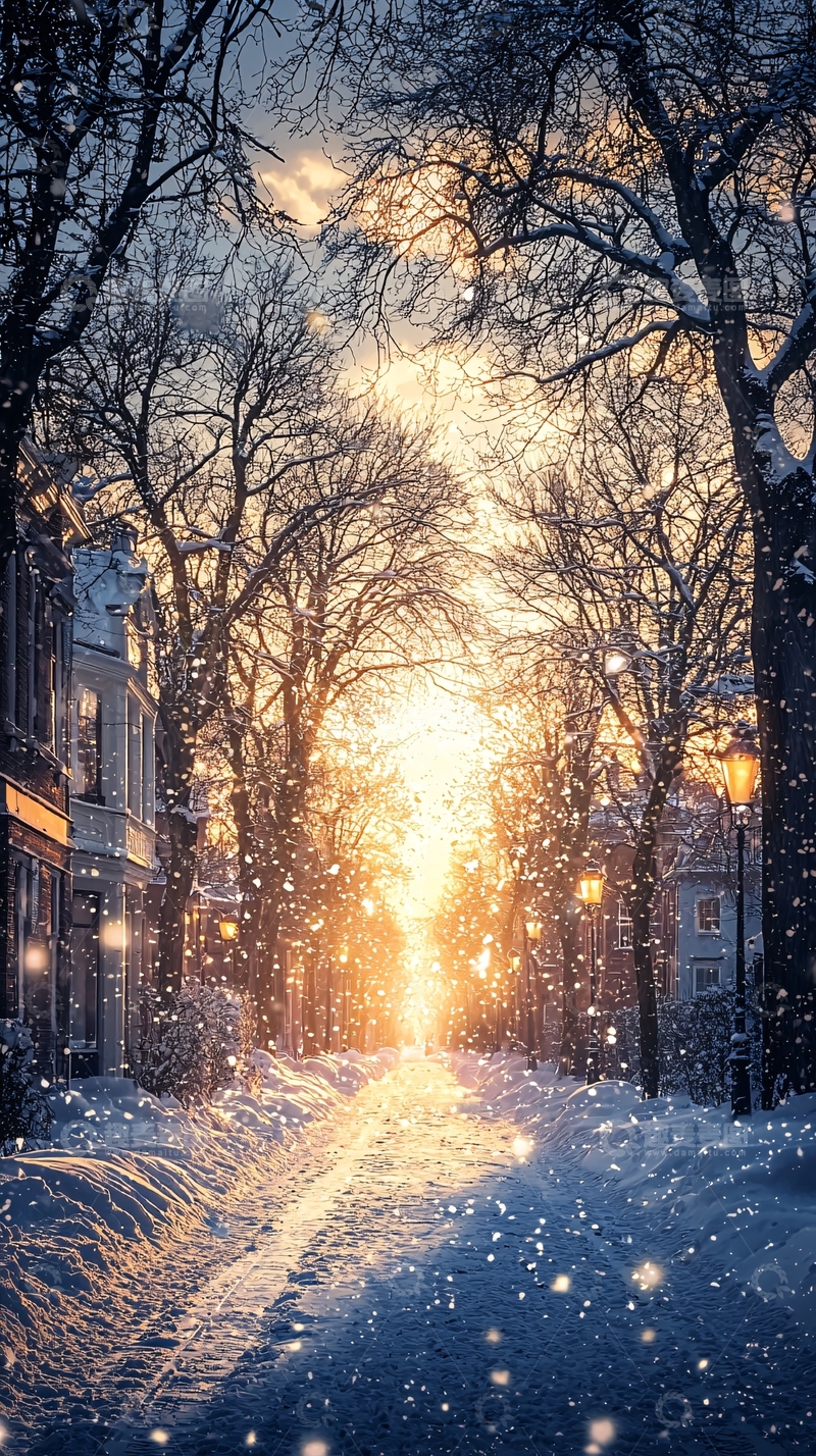 高清大图下载【趣麦麦图】冬日雪景街道