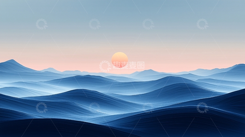 高清大图下载【趣麦麦图】蓝色山脉日出雾气