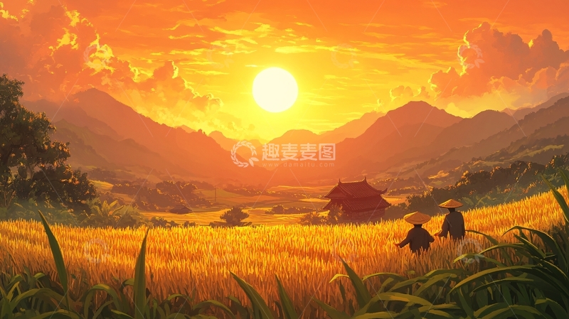 高清大图下载【趣麦麦图】日落乡间田园风光