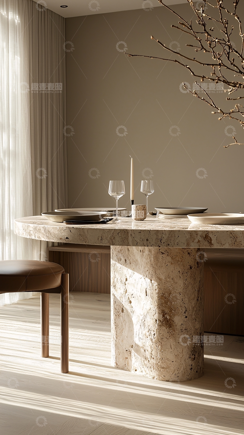 高清大图下载【趣麦麦图】极简轻奢圆形餐桌