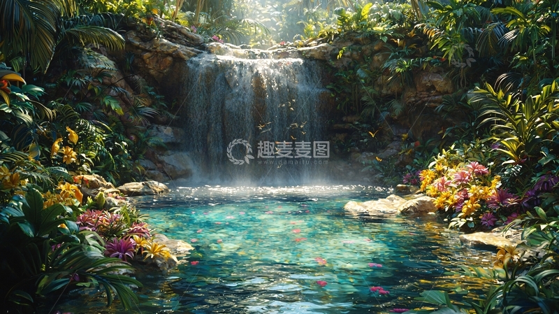 高清大图下载【趣麦麦图】热带雨林瀑布
