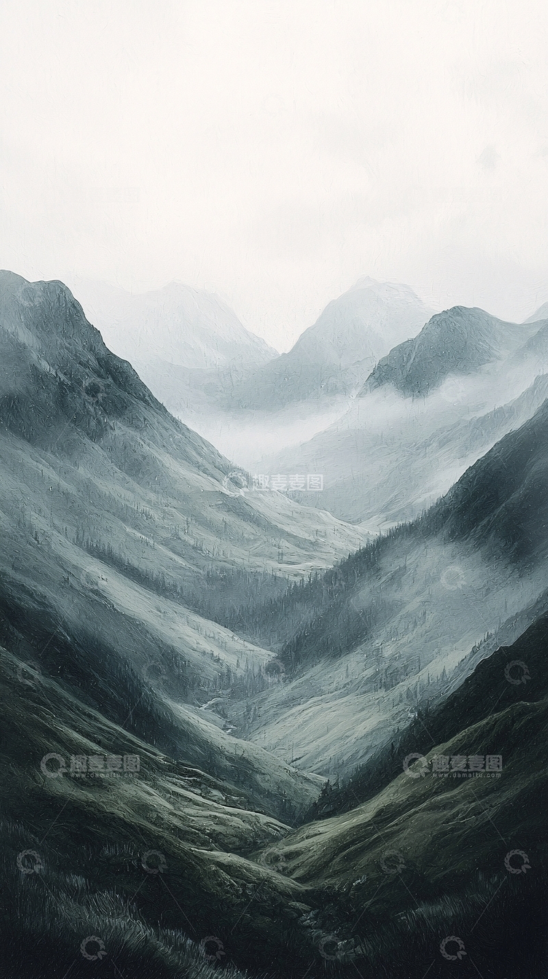 高清大图下载【趣麦麦图】雾气缭绕的山谷