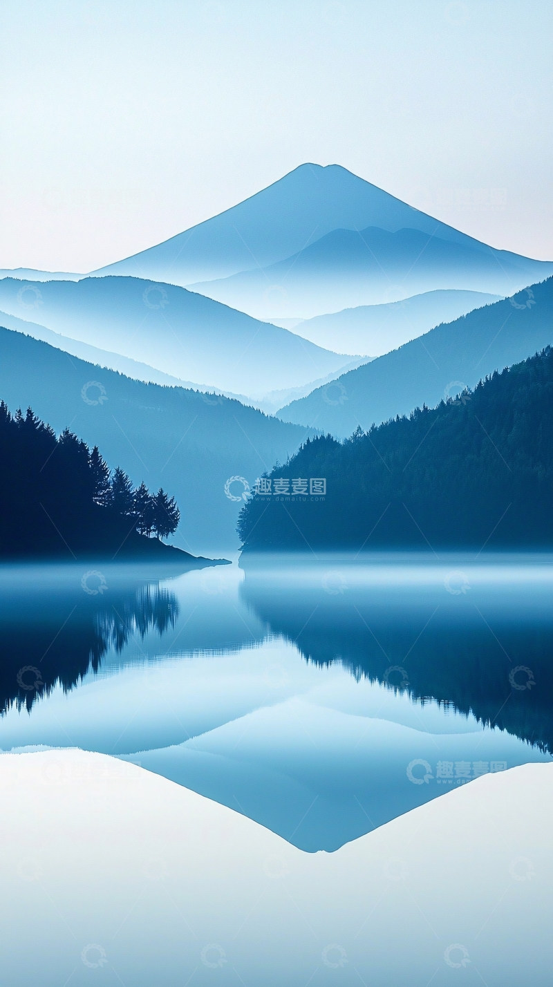 高清大图下载【趣麦麦图】蓝调山水倒影