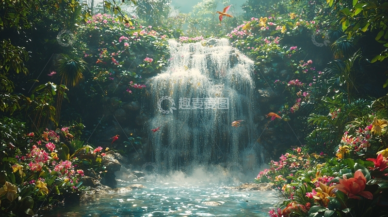 高清大图下载【趣麦麦图】热带雨林瀑布
