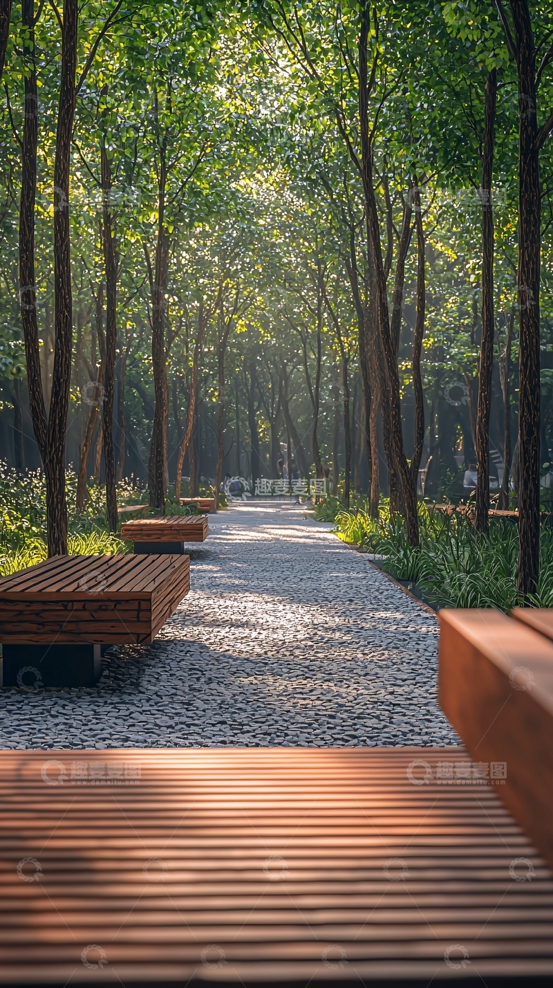 高清大图下载【趣麦麦图】林荫小路长椅景观