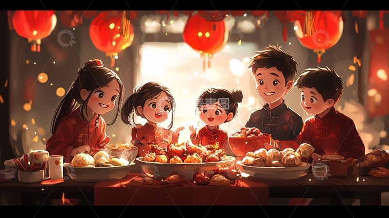 高清大图下载【趣麦麦图】新年团圆全家福