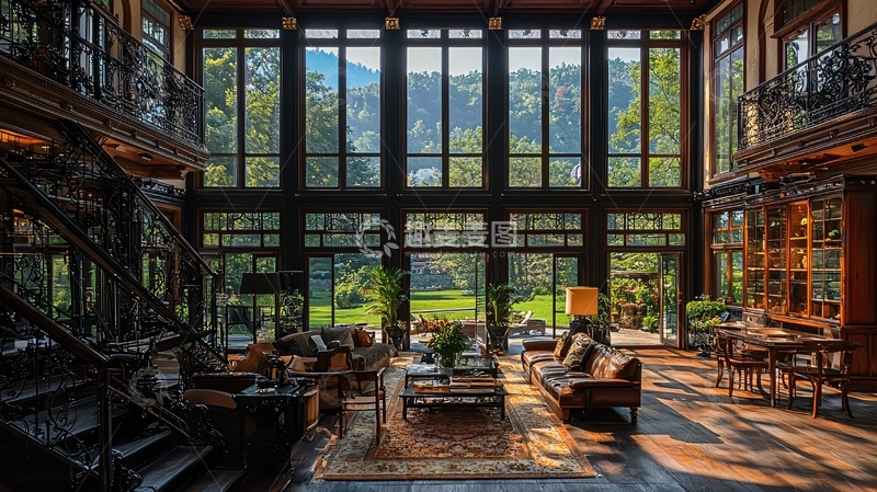 高清大图下载【趣麦麦图】落地窗别墅客厅