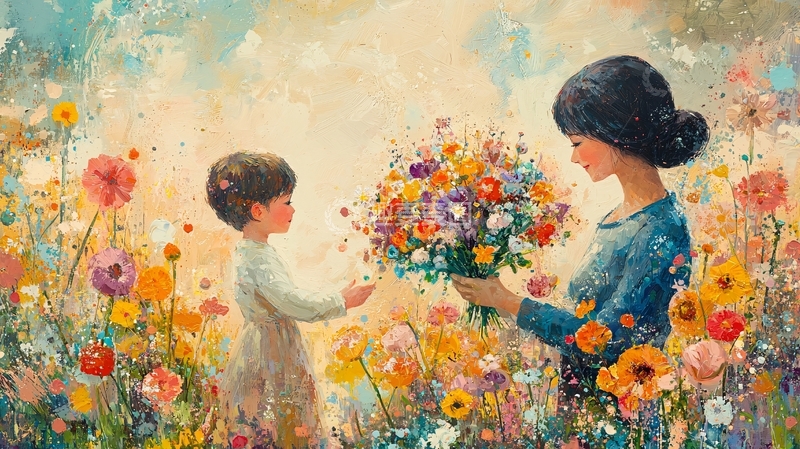 高清大图下载【趣麦麦图】妈妈和孩子鲜花