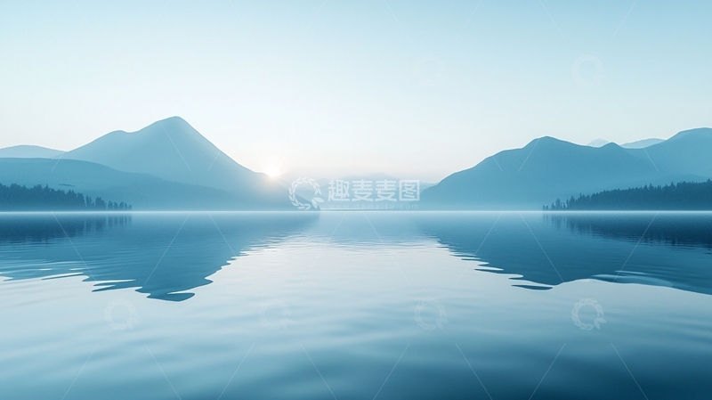 高清大图下载【趣麦麦图】清晨湖泊山峦倒影