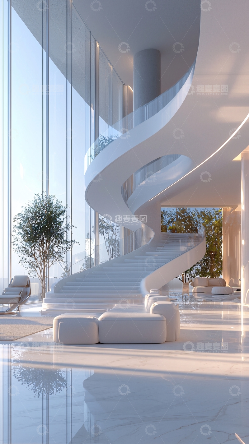 高清大图下载【趣麦麦图】现代极简风格旋转楼梯