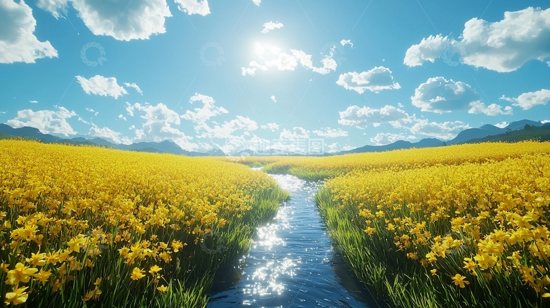 高清大图下载【趣麦麦图】阳光明媚的油菜花田