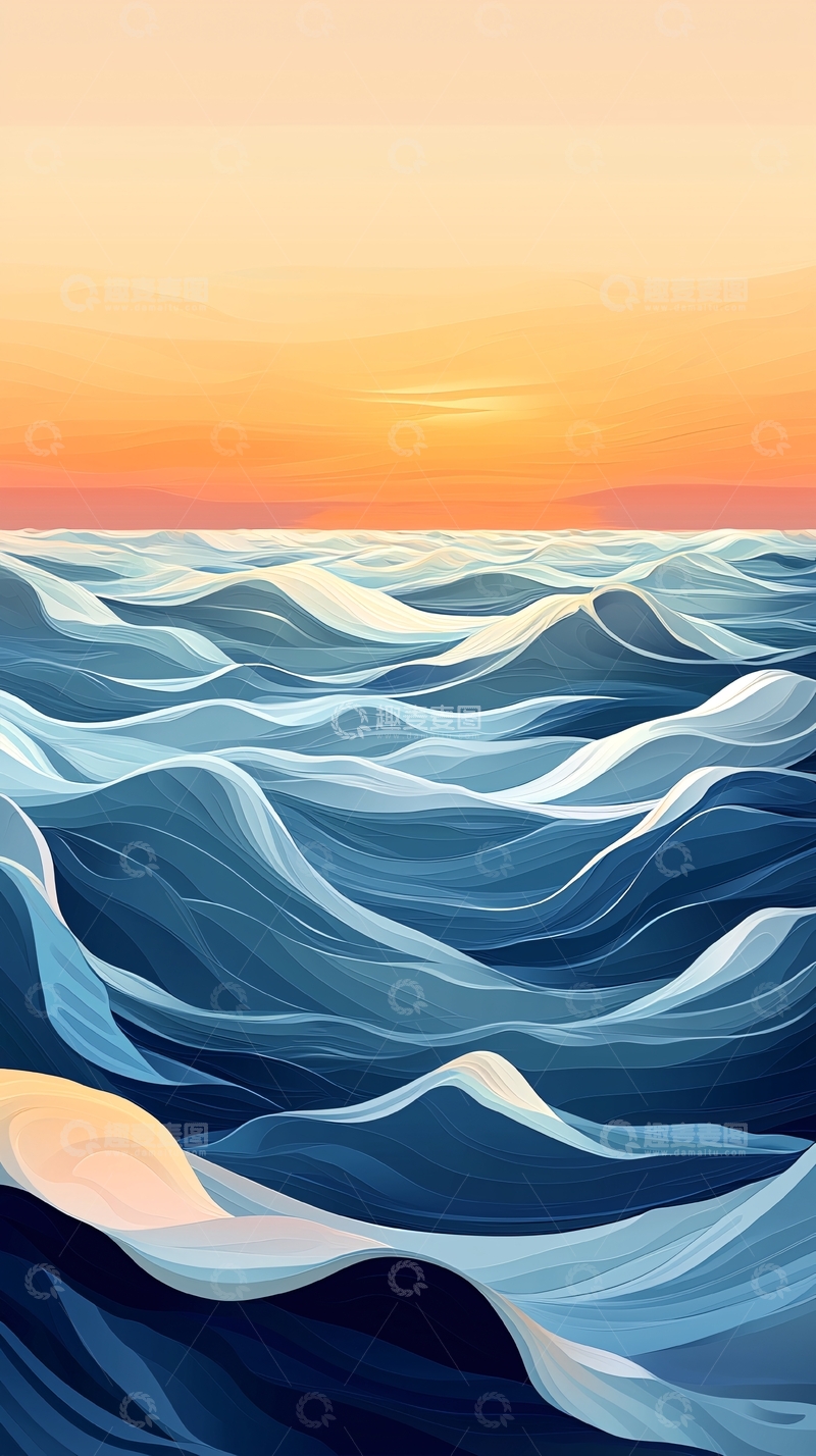 高清大图下载【趣麦麦图】日落海浪抽象画