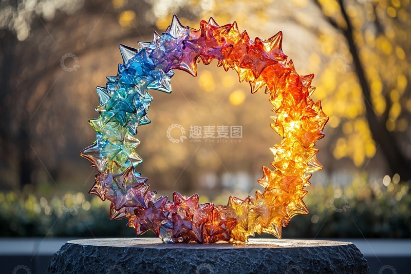 高清大图下载【趣麦麦图】彩色玻璃环形雕塑