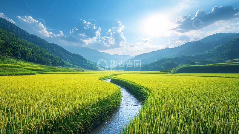 高清大图下载【趣麦麦图】阳光明媚的稻田风光