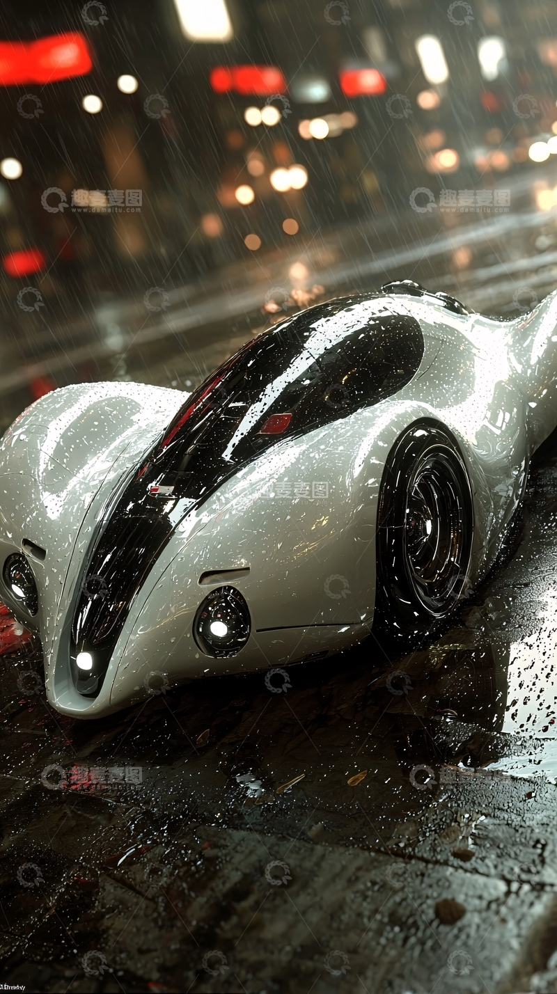 高清大图下载【趣麦麦图】雨夜里的未来概念跑车