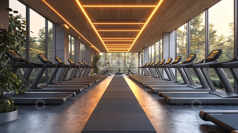 高清大图下载【趣麦麦图】高端健身房跑步机长廊