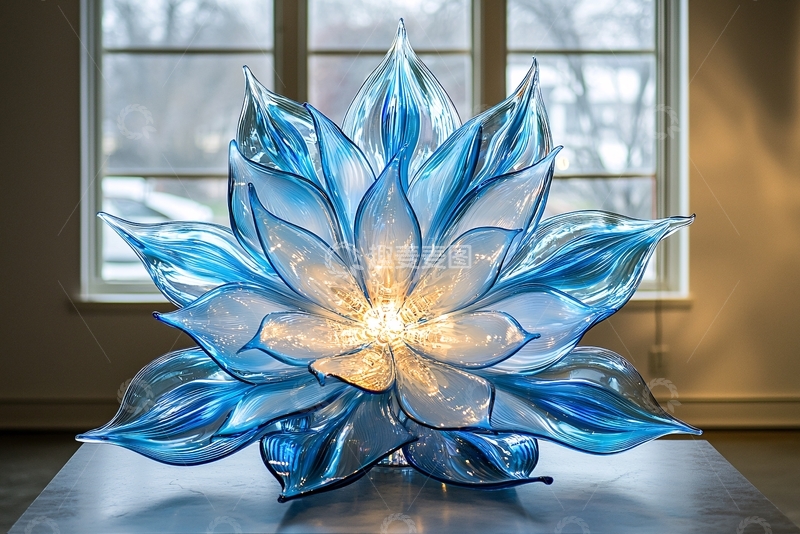 高清大图下载【趣麦麦图】蓝色玻璃莲花灯