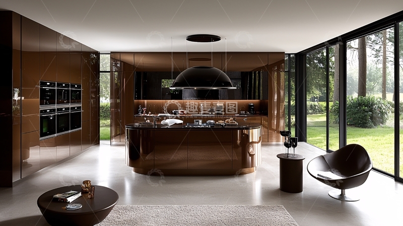 高清大图下载【趣麦麦图】现代简约深色系厨房