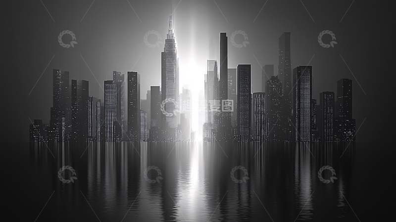 高清大图下载【趣麦麦图】光柱城市剪影