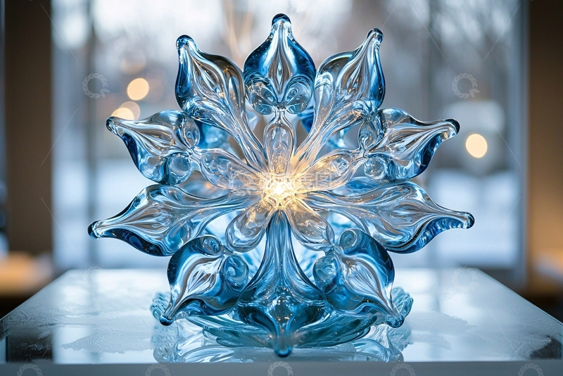 高清大图下载【趣麦麦图】蓝绿色玻璃花型艺术品