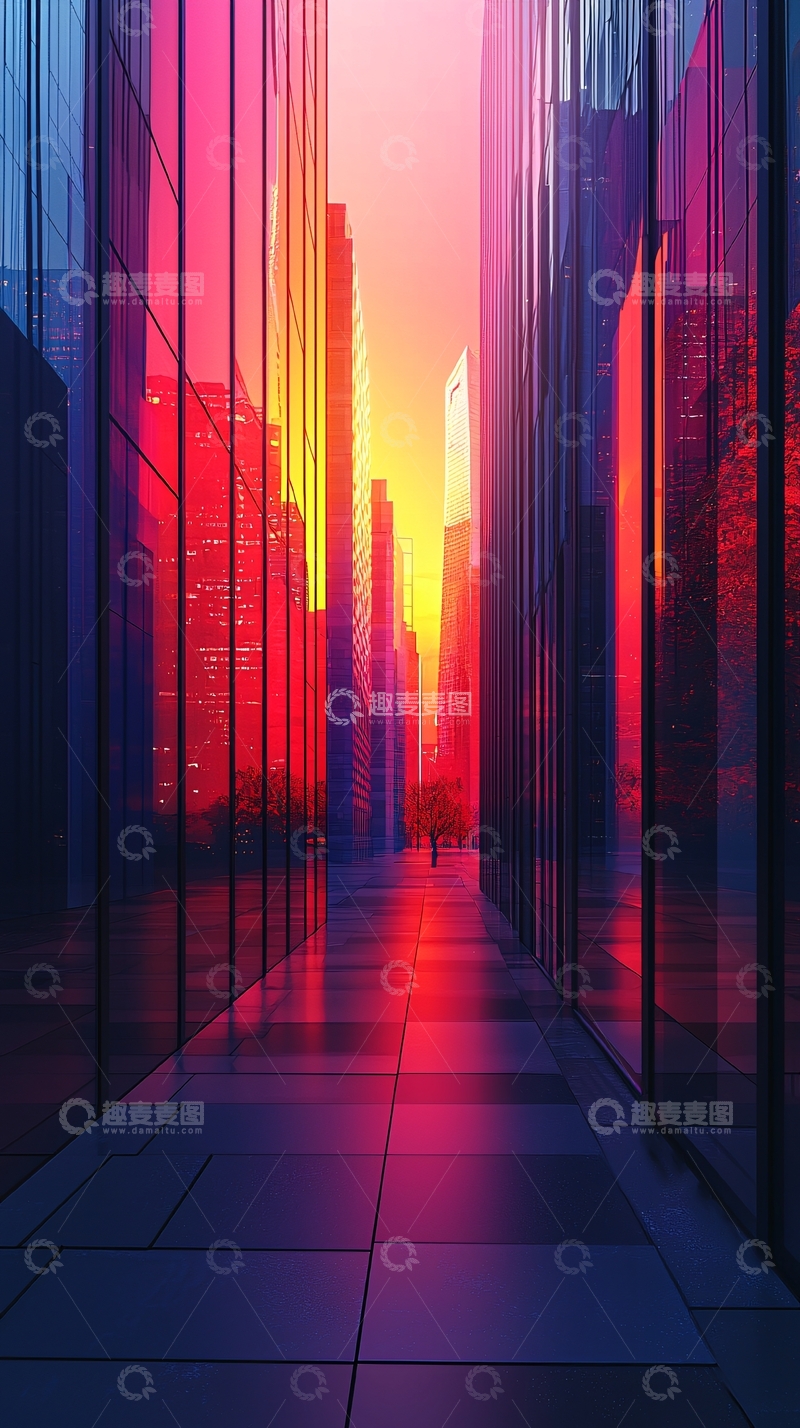 高清大图下载【趣麦麦图】城市街景日落