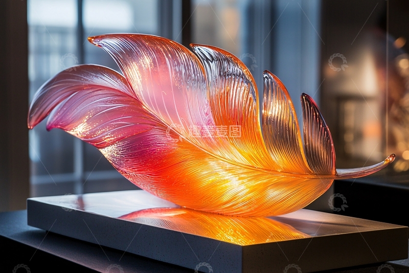 高清大图下载【趣麦麦图】光影玻璃羽毛雕塑