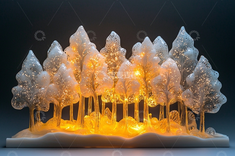 高清大图下载【趣麦麦图】发光树林冬季场景