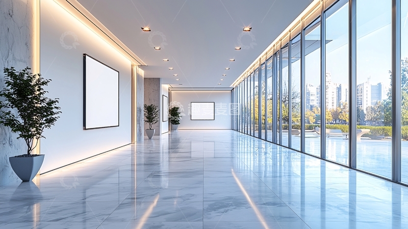 高清大图下载【趣麦麦图】现代化明亮办公大楼走廊