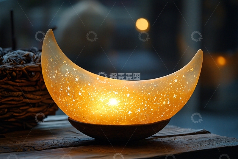 高清大图下载【趣麦麦图】月亮形状的暖色小夜灯