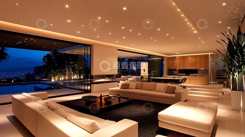 高清大图下载【趣麦麦图】现代奢华别墅客厅夜景