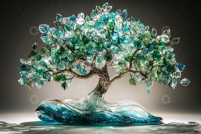 高清大图下载【趣麦麦图】蓝绿玻璃树