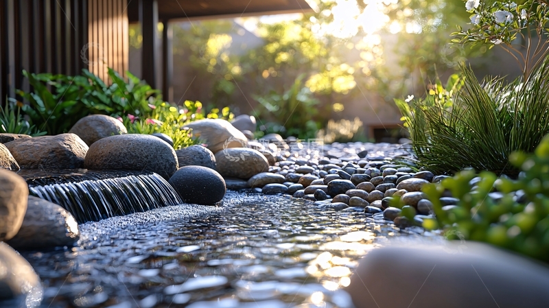 高清大图下载【趣麦麦图】日式庭院流水景观